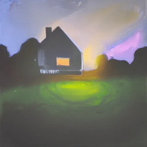 Prompt: “ painting of a house on a hill at night ”
