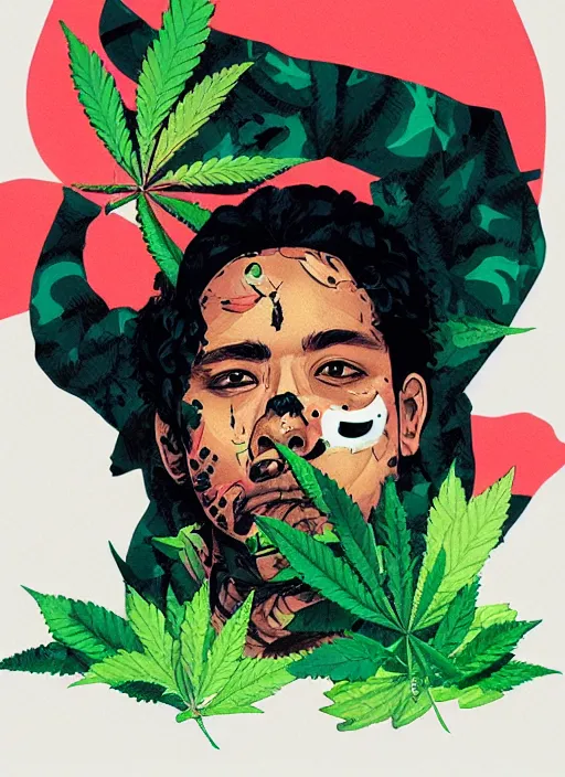 Image similar to profile picture by sachin teng x bape, marijuana, organic painting, asymmetrical, green, marijuana smoke, matte paint, hard edges, energetic