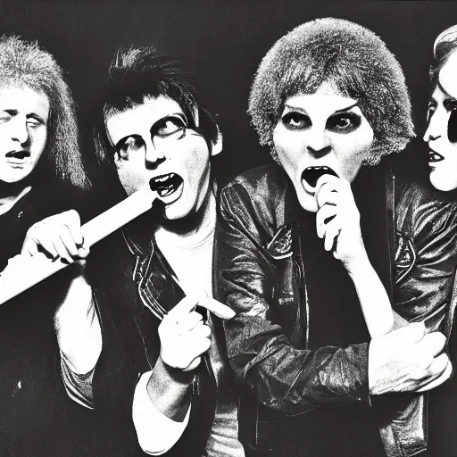 Image similar to 8 0 s punk rock band holding banana microphone, with banana costumed background singers, concert photo, getty images, pencil drawing