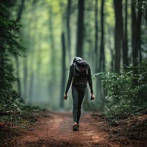 Prompt: Velocirapter walking in the forest, 8k, professional photography, cinematic shot, dark, smoke