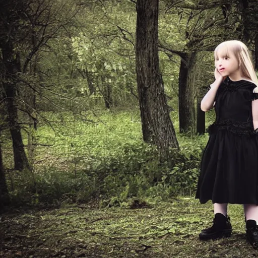 Image similar to goth girl, 7 years old, nature photography