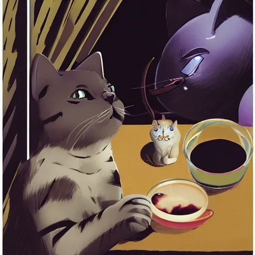 Image similar to a sneaky cat drinking boba bubble tea, cinematic, dramatic, super detailed and intricate, elegant, hyper realistic, by sam yang, by yoshiyuki tomino, by ralph mcquarrie, by ilya kuvshinov