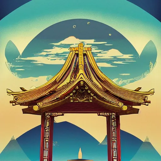 Image similar to infinite majestic shinto shrine portal, dark gate, magic door, pyromancer mage : : 1 full of colorpalette rippled layers, clouds, vines, swirls, curves, ultra fine detail, swirling clouds, artstation trending, art nouveau, raytracing, highly detailed, magic art nouveau rococo architecture