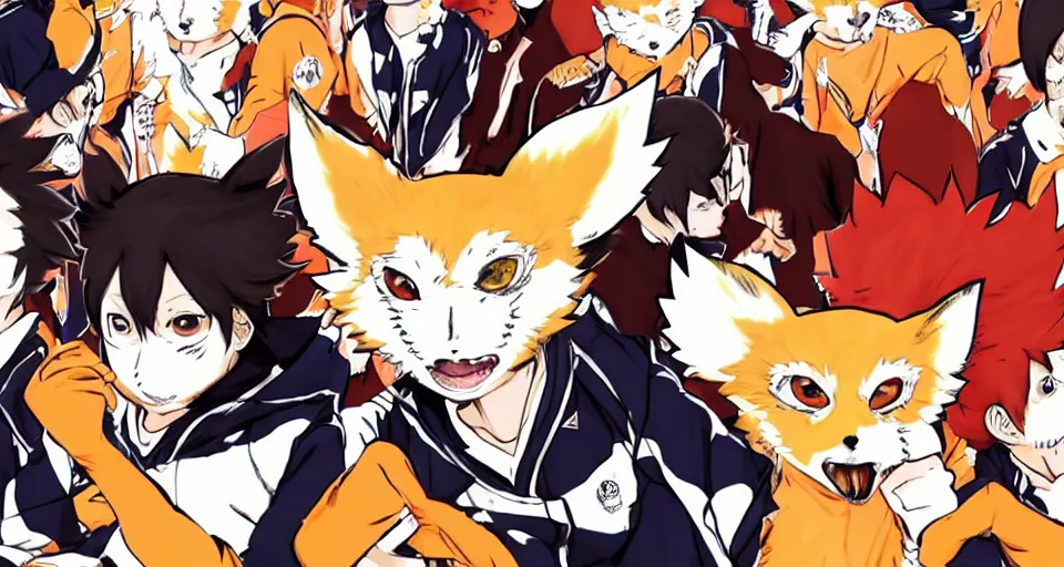 Prompt: Haikyuu wearing a kitsune mask.