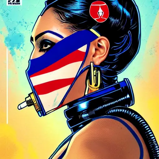 Image similar to a profile photo of a egyptian woman with a diving oxygen mask with side profile blood in ocean intricate details by MARVEL comics and Sandra Chevrier-C