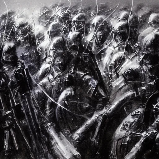 Image similar to closeup of joe biden leading an army of shadows, coiling, abstract shadowy army, painting by john mcnaughton, stephen gammell