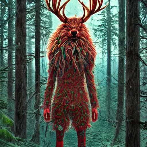 Prompt: a fluffy android stag fractal in the forest :: by Martine Johanna and Simon Stålenhag and Chie Yoshii and Casey Weldon and Guillermo del toro :: ornate, dynamic, particulate, intricate, elegant, highly detailed, centered, artstation, smooth, sharp focus, octane render, 3d