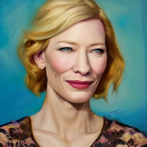 Image similar to realistic oil painting of cate blanchett