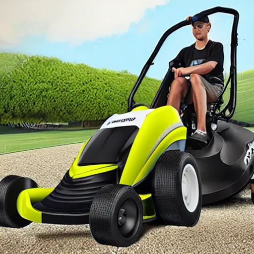 Image similar to racing lawnmower with double stripes across the hull