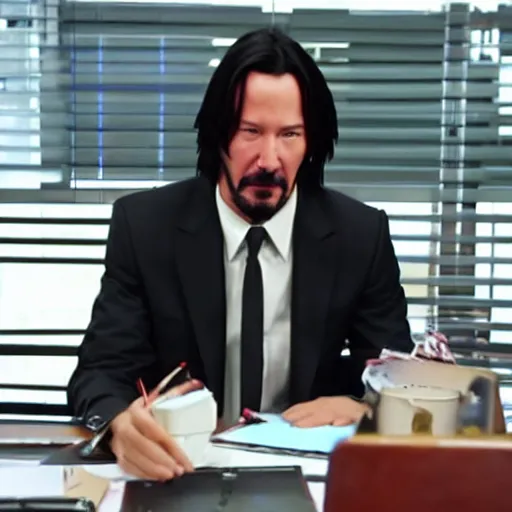 Prompt: Keanu Reeves in the office 4K quality super realistic