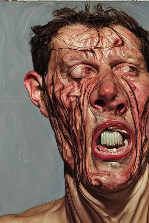 Image similar to a man enraged, part by Jenny Saville, part by Lucian Freud