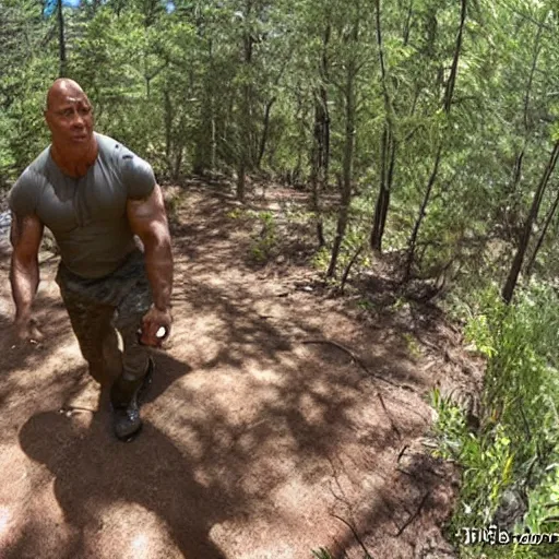 Prompt: dwayne the rock Johnson trail cam