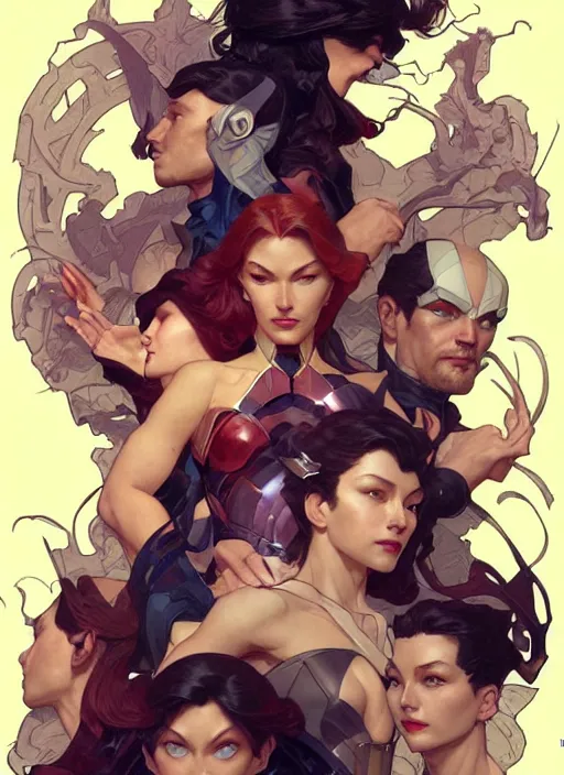 Image similar to portrait of xmen, intricate, elegant, highly detailed, my rendition, digital painting, artstation, concept art, smooth, sharp focus, illustration, art by artgerm and greg rutkowski and alphonse mucha and uang guangjian and gil elvgren and sachin teng, symmetry!!