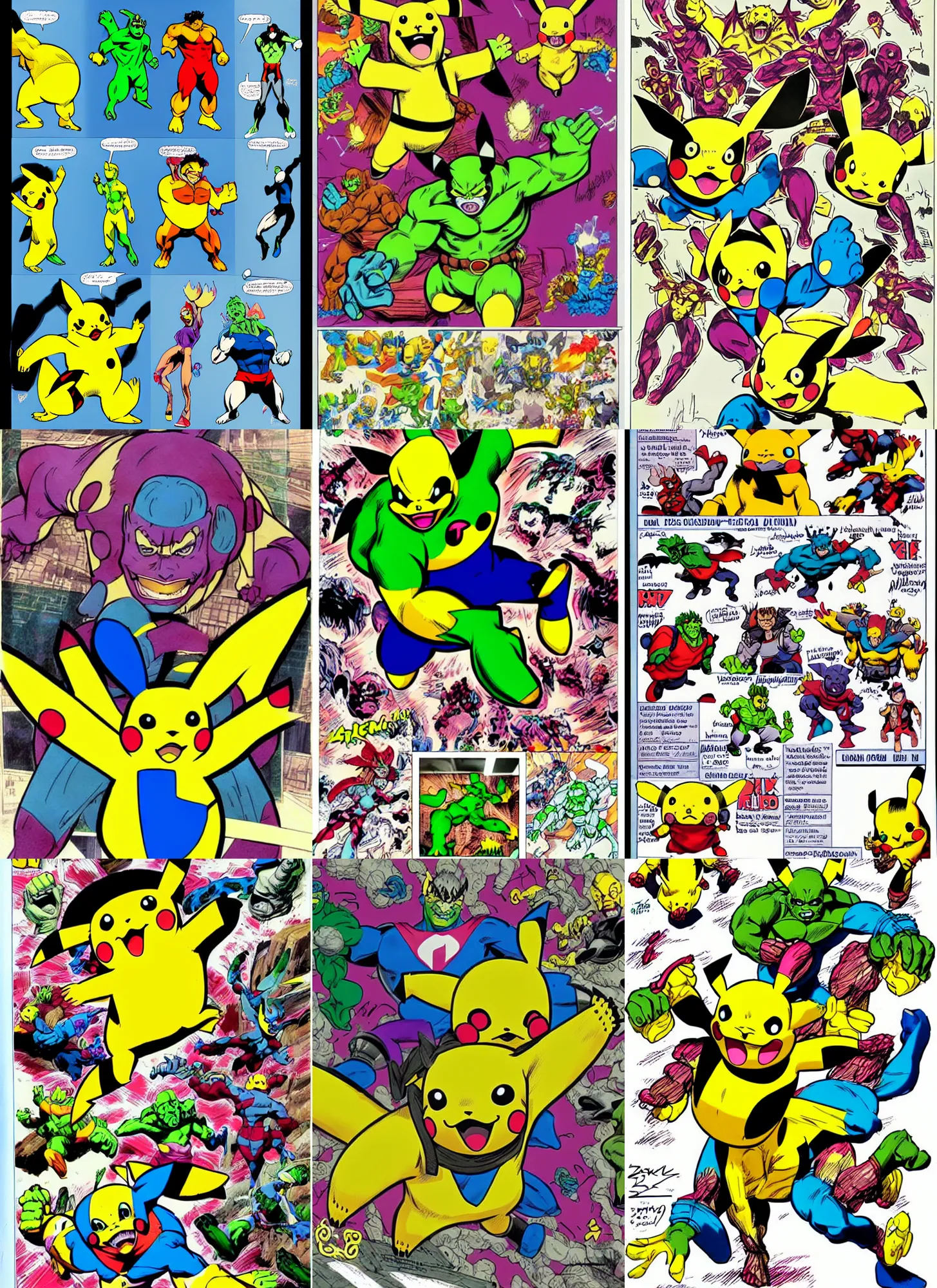 Prompt: dynamic asthetic! concept art of hulked pikachu by cory walker and ryan ottley and jack kirby and barry windsor - smith, cncept art, model sheet, photo real