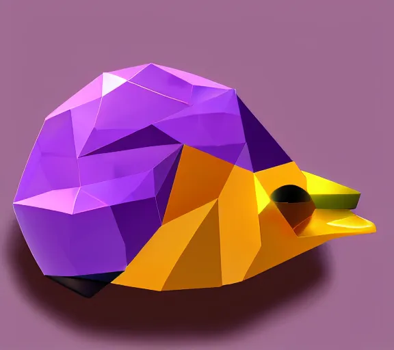 Image similar to shiny gemstone in the shape of a low - poly rubber duck floating in a pool of purple perfume, photorealism, mystical, enigmatic, digital oil painting, trending on artstation