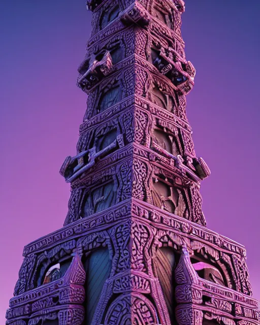 Prompt: detailed painting giant intricate tower structure carved out of complex bone with royal purple gems rendered in cinema 4 d octane