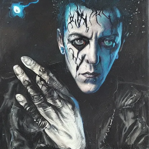 Image similar to stunning portrait of gaunt joe strummer a ( the cure fan ) as dream from sandman, dim stars as eyes, by jeremy mann, by cedric peyravernay, by by russ mills, by richard avedon and ben templesmith, dramatic lightning, sadness, dark eye sockets, in the shadows, punk rock, gothic, high detailed, 8 k