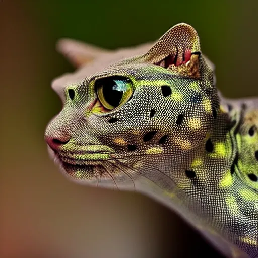 Image similar to a lizzard - cat - hybrid, animal photography