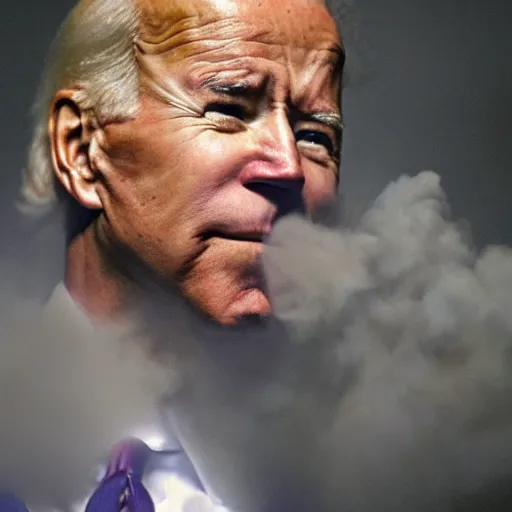 Image similar to joe biden exhaling a cloud of smoke during his mugshot, award winning mugshot photography