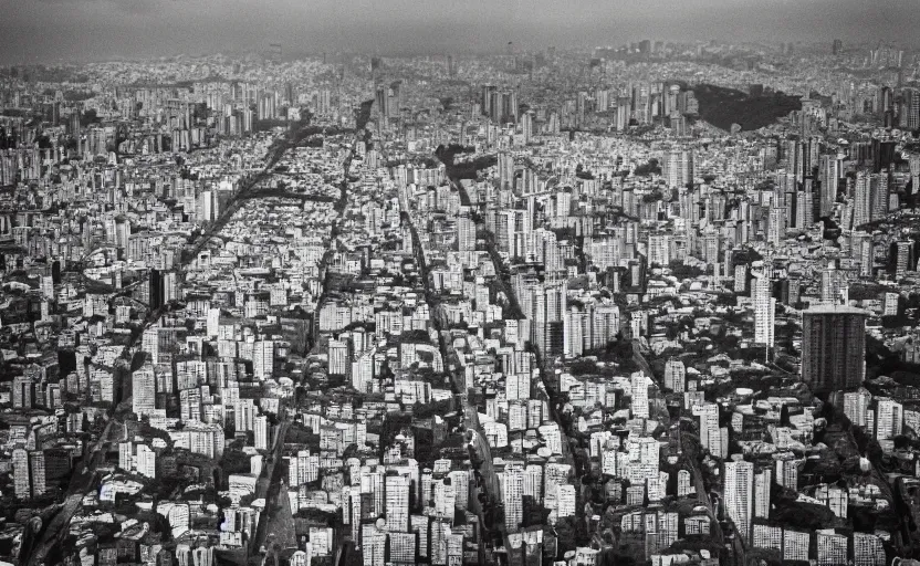 Prompt: award winning overhead view photo of the city of sao paulo in 1 9 5 6, tilt shift photography