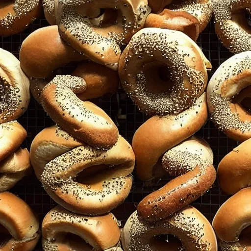 Image similar to an ant farm but instead of ants it ’ s bagels