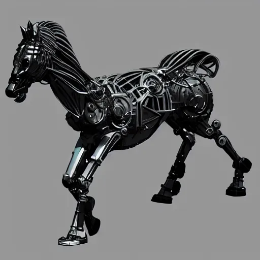 Image similar to a cybernetically enhanced horse, digital art, 3 d render, blender,