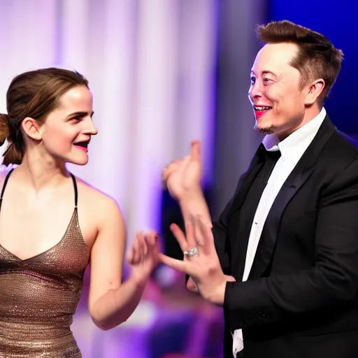 Prompt: elon musk and emma watson dancing together 4k