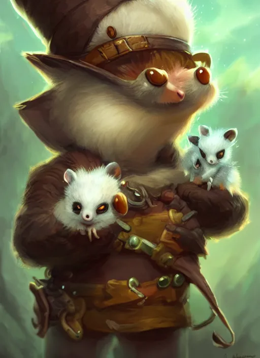 Image similar to cute little anthropomorphic oppossum wizard, tiny, small, baby animal, short, cute and adorable, pretty, beautiful, DnD character art portrait, matte fantasy painting, DeviantArt Artstation, by Jason Felix by Steve Argyle by Tyler Jacobson by Peter Mohrbacher, cinematic lighting