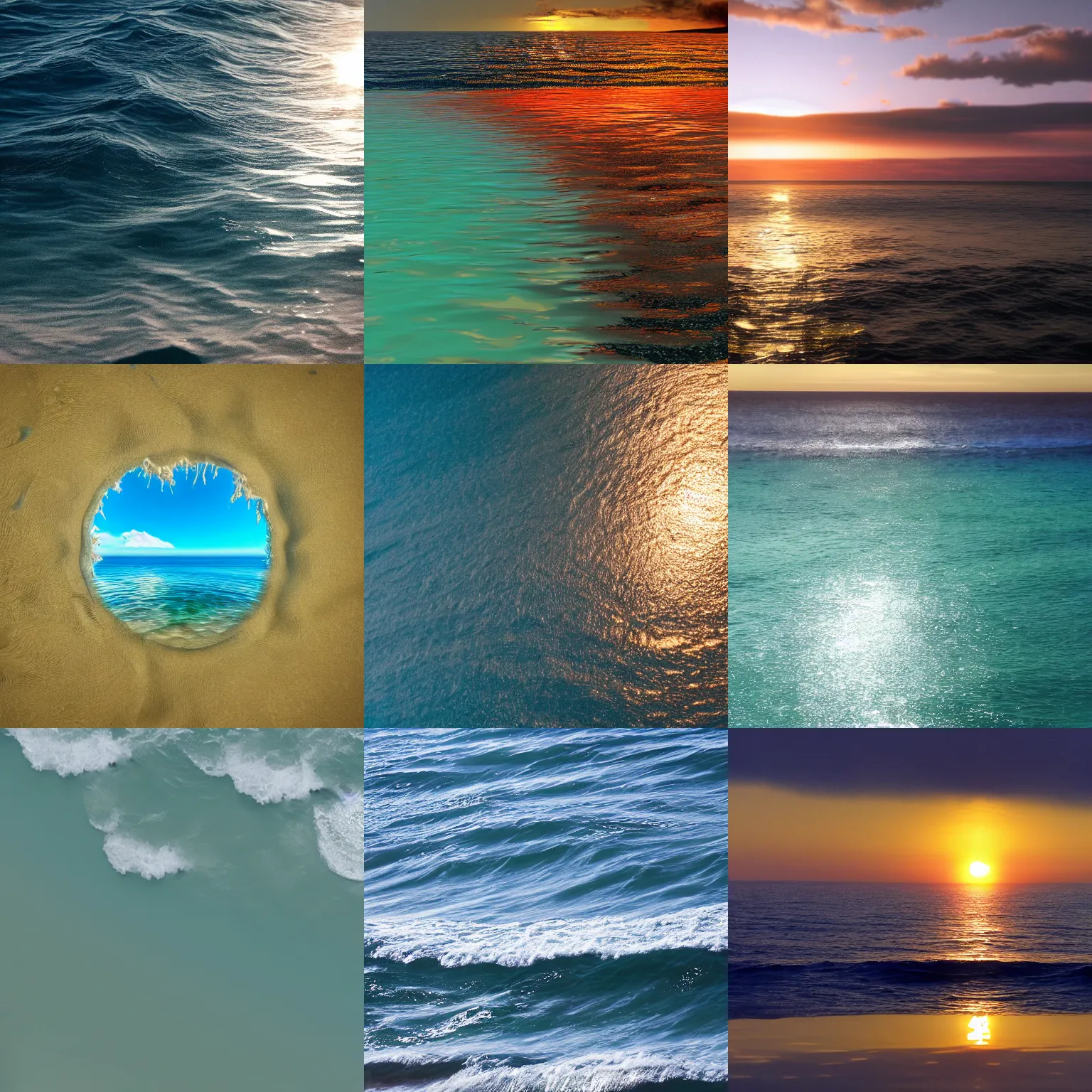Prompt: A photo of the ocean, ray tracing reflections