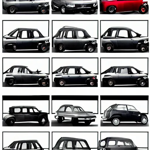 Image similar to evolution of Renault cars from 1910 to 2010, 5 steps