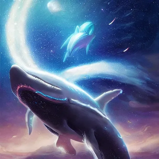 Prompt: space magical whale, galaxy whale, epic fantasy style art, galaxy theme, by Greg Rutkowski, hearthstone style art, 99% artistic