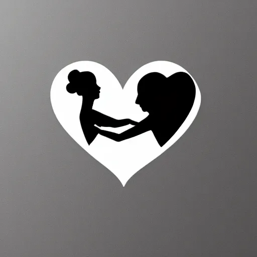 Image similar to clean black and white print on white paper, high contrast, logo of stylized dancer silhouette forming a symmetric heart