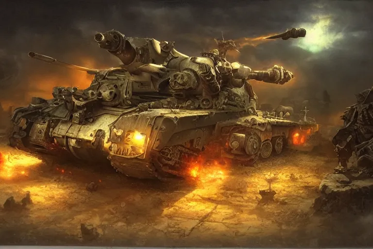 Prompt: skeleton scourge panzer tank battalion, art by noriyoshi ohrai and paul youll and steve fiorilla, trending on artstation, rembrandt lighting tilt - shift polaroid, epic fantasy, retrowave, hyperrealism, luminism