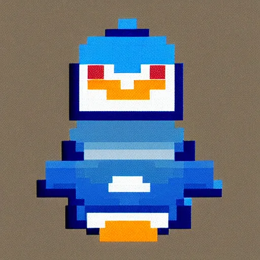 Prompt: pixel art of a robot penguin
