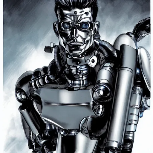 Image similar to a robot that has resemblance to a t 8 0 0 terminator, yusuke murata style, detailed, coherence, well drawn,