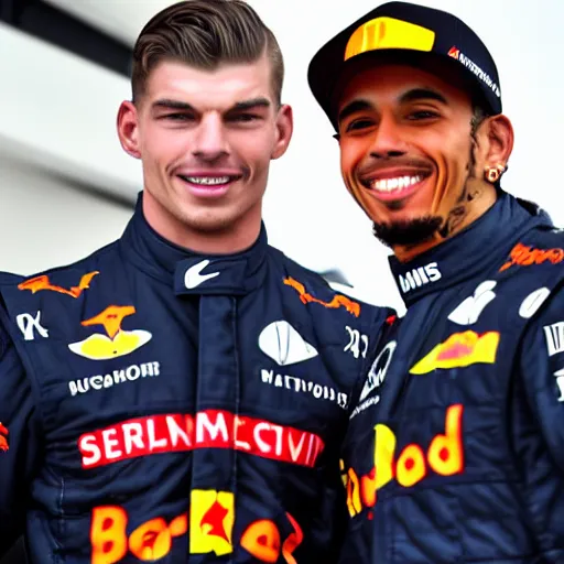 Prompt: max verstappen and lewis hamilton as best friends