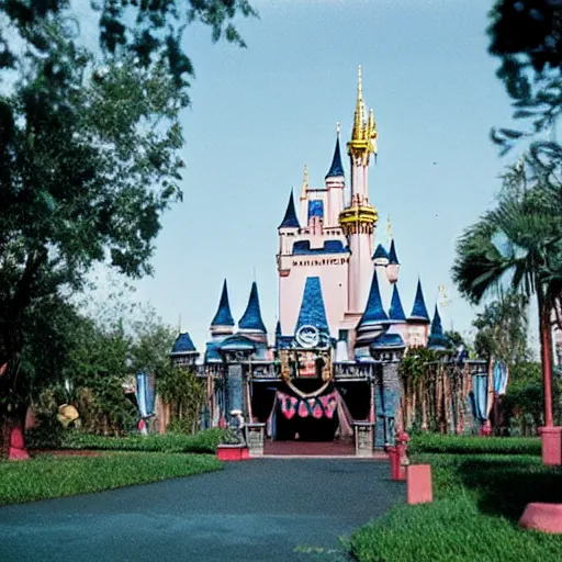 Prompt: abandoned disney park, 8 0 s photography