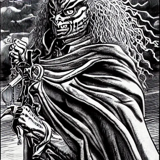 Prompt: a stunning masterpiece of Satan by kentaro miura. It is a hyper-detailed masterpiece.