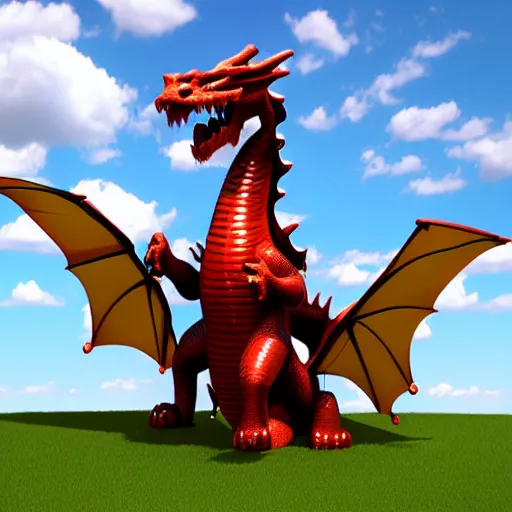 Image similar to an inflatable dragon is standing in the air, a character portrait by toyen, polycount, plasticien, rendered in maya, daz 3 d, 3 d