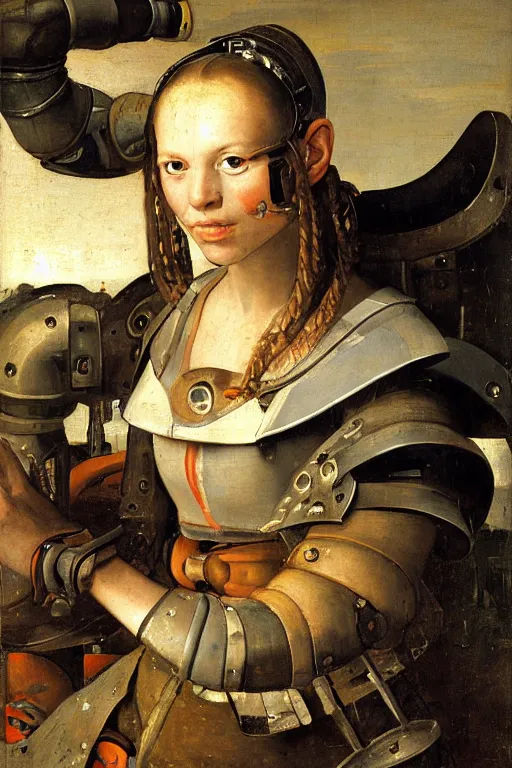 Image similar to a close - up portrait of a cyberpunk cyborg girl, by jan steen, rule of thirds