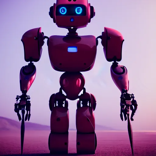 Image similar to a guardian robot holding a spear, photorealistic, octane render, 3D