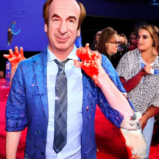 Image similar to saul goodman slimed at the kids choice awards, photojournalism photography