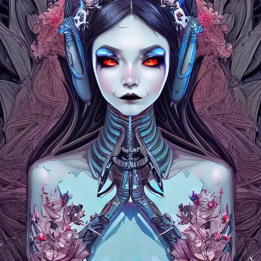 Image similar to gothic, cybernetic alien princess in the mountains, extremely detailed, sharp focus, portrait, smooth, digital illustration, by james jean, by rossdraws, frank franzzeta, sakimichan