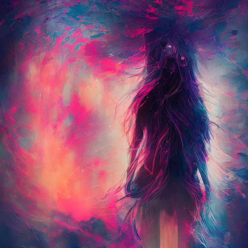 Image similar to # abstract painting of a # megical # girl, # mist # magic # spell, by yoshitaka amano and alena aenami