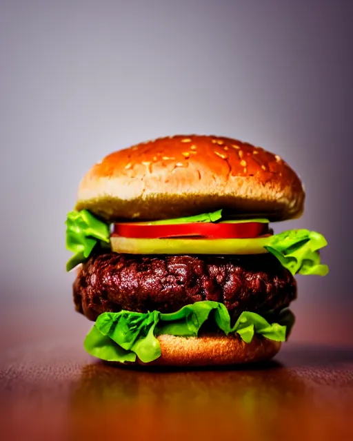 Image similar to high quality presentation photo of a hamburger, photography 4k, f1.8 anamorphic, bokeh, 4k, Canon, Nikon