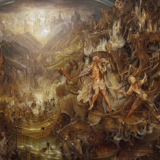 Prompt: disasterpiece holy levy taxation facticity disciples atonal estrangement, by Edgar Maxence and Ross Tran and Michael Whelan and J.M.W Turner and Brueghel metal intricate line drawings, terrible covenant, mixed techniques, detailed and detailed intricate faces, 4k resolution