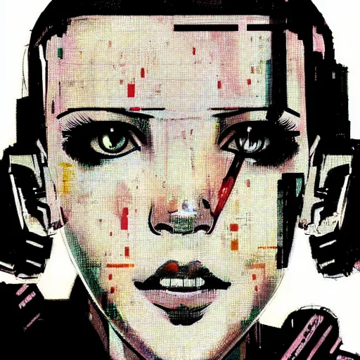 Prompt: Portrait of cyborg Millie Bobby Brown by Yoji Shinkawa