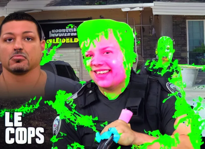 Image similar to the episode of COPS where everyone gets covered with nickelodeon slime hd