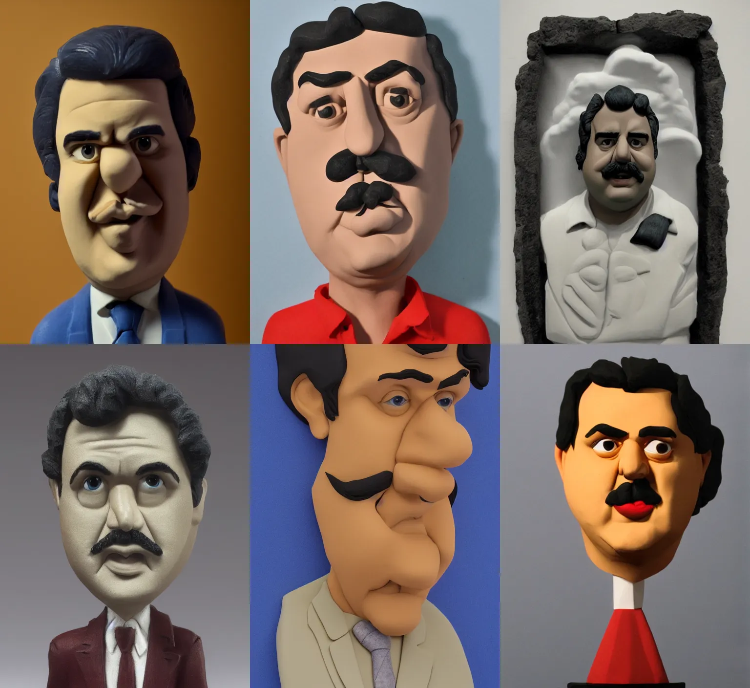 Prompt: Portrait of Pablo Escobar by John Kricfalusi, plasticine, Volumetric light