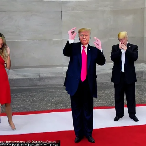 Image similar to Trump dabbing in front of the fallen united states of America
